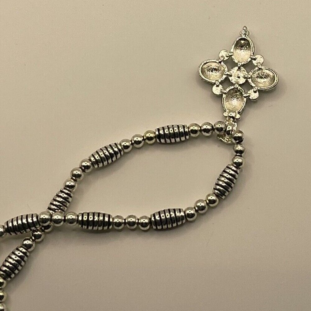 Napier Cross Pendant Vintage Beaded Silver Tone Necklace 17.5” Vtg Clean Charm - Picture 8 of 10
